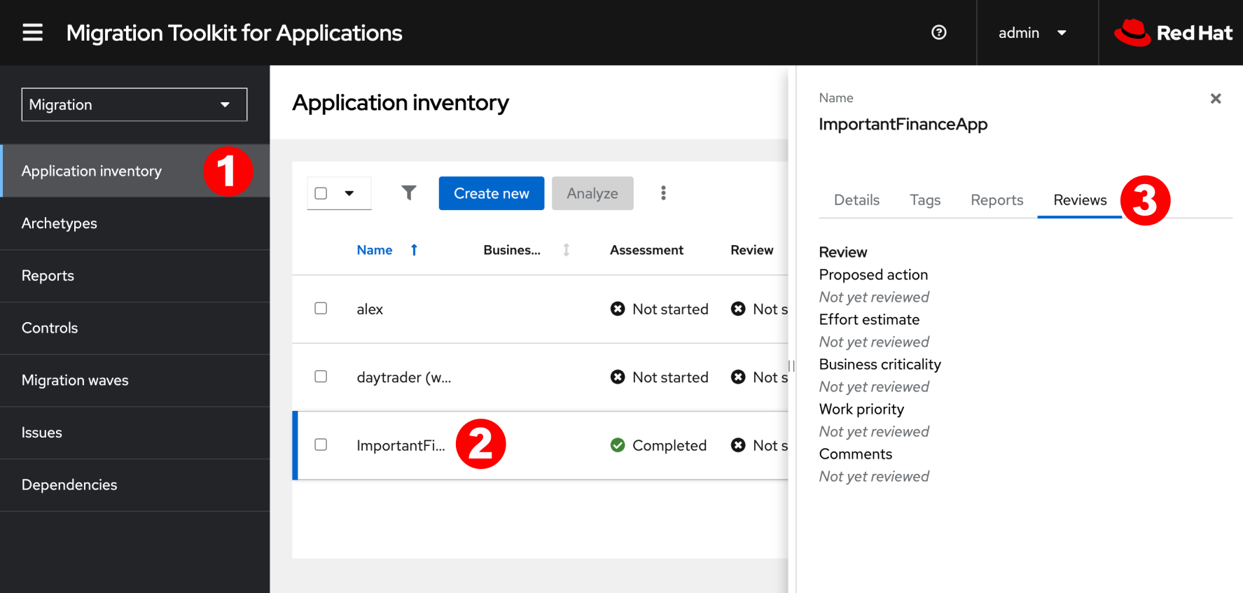 Application reviews tab